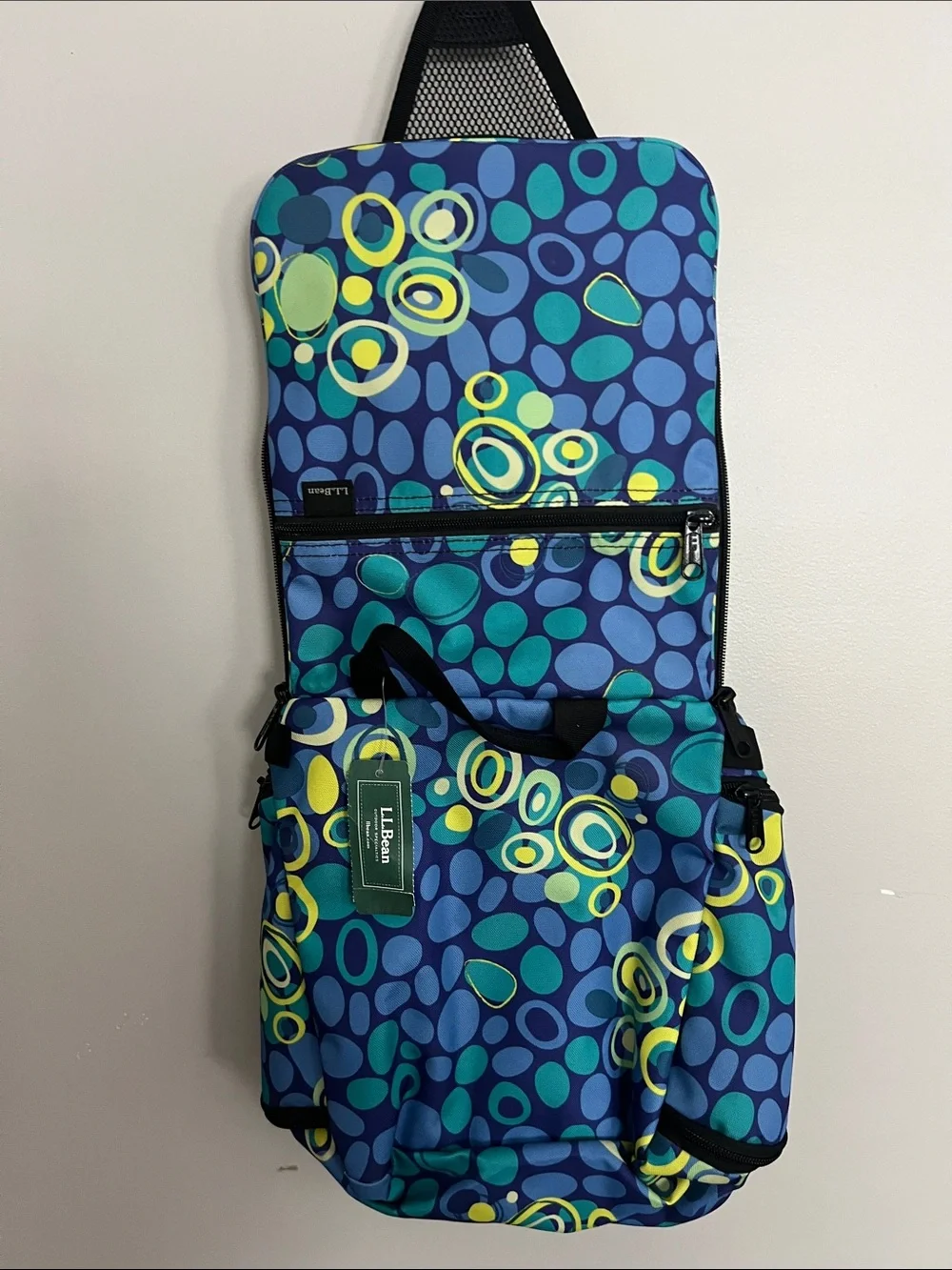 L.L. Bean Hanging Travel Organizer Toiletry Bag - Blue Green Pattern NWT